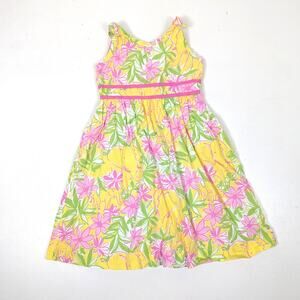 Vintage Lilly Pulitzer Dress Girls Size 7 Garden Vista Jungle Elephant Yellow